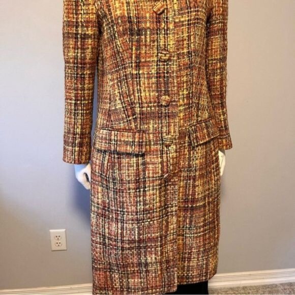 Vintage Tweed Long Coat Red, Black and Yellow Size S-M - Picture 8 of 10